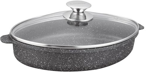 Kamberg - Cocotte/Plat à four 35 x 24 x 6,4 cm - Revêtement pierre Sans PFOA/PFAS - Tous feux dont induction - 3 Litres, Noir