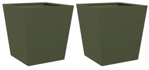vidaXL Jardinières 2 pcs Vert Olive 40x40x40 cm Acier, jardinière d'extérieur, boîte à Fleurs, boîte de Jardin, jardinière de Patio, boîte à Plantes
