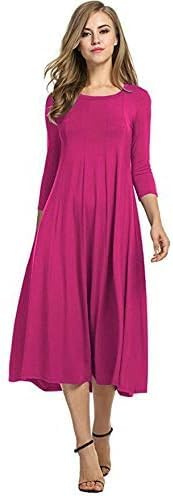 Shop Nova® WOMENS LADIES PLAIN JERSEY SWING DRESS CASUAL LONG SLEEVE MIDI DRESSES SKATER (Cerise, 14)