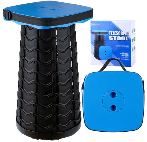 YSWOVUO Sgabello Pieghevole Portatile, Sgabello Telescopico Blu, Sedie da Campeggio Telescopico per Esterno, Pesca, Barbecue, Viaggi, Feste, Giardino, Carico 220 kg/485 lbs