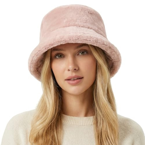 HIQIU Fischerhut Damen Winter Fuzzy Flauschig Pelzige Warme Bucket Hat