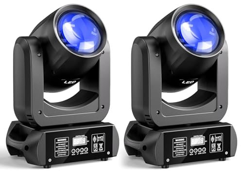 2 Luces de Cabeza móviles con 8 Colores y 8 Patrones, 150 W LED RGBW DMX512 Spot Beam Wash Light, Discoteca DJ Etapa luz con música activada por Sonido para Estadio Fiesta Boda espectáculo de luz Bar