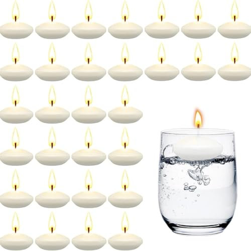 Flycppo Velas Flotantes,30 Piezas Blanco Velas Flotantes,Velas Flotantes Sin Perfume,Candelitas Cálidas Flotantes para Decoración Boda Fiesta Piscina SPA San Valentín Bañera Navidad