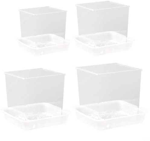 FUANA 4 Stück Pflanztöpfe aus Kunststoff, quadratisch, mit Ablauflöchern, kleine transparente Blumentöpfe für Kakteen, Sukkulenten, Blumen für Fenster, Schreibtisch, Garten (mit Tablett)