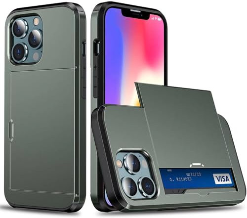 Coque Portefeuille pour iPhone 7 Plus/8 Plus avec Porte-Cartes, Étui de Protection Téléphone Double Couche Antichoc, Fente Cachée Coulissante, Antichoc TPU+PC Housse Portefeuille - Vert Militaire