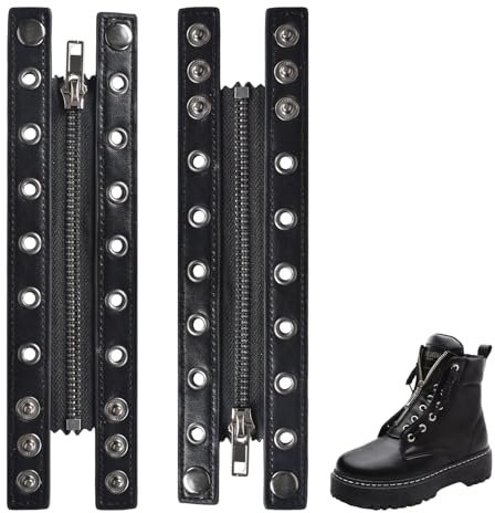 2 Piezas Insertos de cuero con cremallera para botas, 6 ojales con cremallera, sin atar, cordones para botas, zapatos, tenis, zapatos deportivos, adultos, hombres y mujeres, negro, 22 x 5.5cm