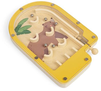 Bigjigs Toys Pinball Game (Bear) - Mini Wooden Animal Game, Pocket Money Gifts For Girls & Boys, Kids Party Bag Fillers, Age 3 Years Old +