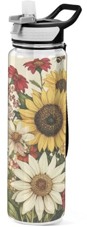 Ewusp Bouteille d'eau de sport avec paille et couvercles, 950 ml, anti-fuite, réutilisable, sans BPA, pour salle de sport, fitness, cyclisme, école, bureau