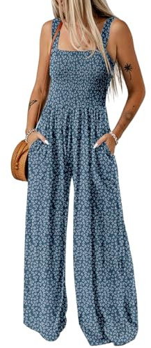 Dokotoo Tuta Donna Estiva Floreale Salopette Elegante Cerimonia Completo Cerimonia Larga Pantaloni Senza Maniche Tailleur Lungo Jumpsuit, blu, XL