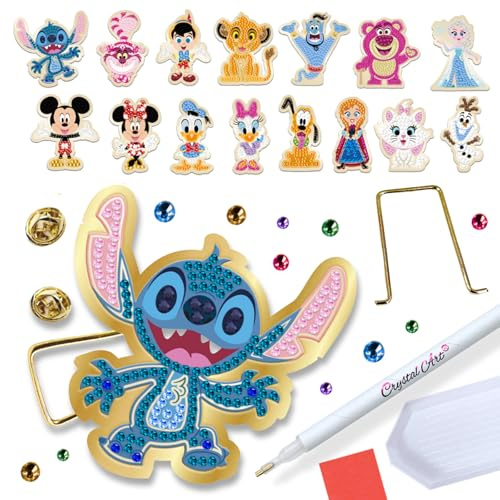 Crystal Art Pin Badge Blind Bag - 1 of 15 Collectible Pin Badges, Mystery Pack, Sparkling Diamond Art Gift for Disney Fans, Standard, Metall Kunststoff
