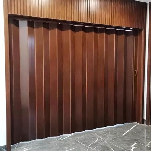 Folding Door Outdoor Accordion Door Exterior, Dark Walnut Grain Compact Concertina Door, Extra Wide Partition Divider Sliding Door for Garage/Apartment(38x80in(96.5x203.2cm))
