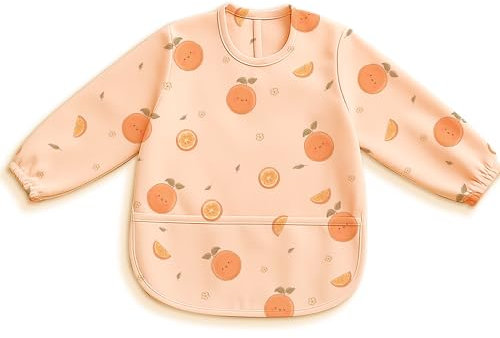 Tiny Trees® Long Sleeve Baby Bib – Coverall Waterproof Weaning Bib with Pocket – Babies & Toddlers 6–36 Months – Easy Wipe Clean, Lightweight, Machine Washable Feeding Bib with Sleeves