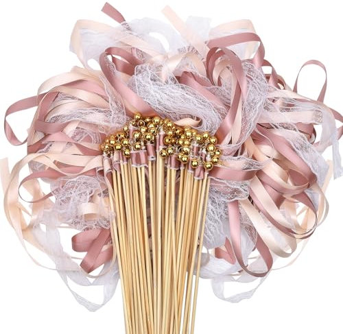 Wedding Wands,50 Stück Stäbe mit 100 Groß Glöckchen Wedding Wands Hochzeit,Seidenfeenstab,Zauberstäbe Hochzeit Luftschlangen,für Hochzeiten,Geburtstage,Feiertagsfeiern
