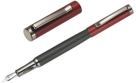 PATIKIL Fountain Pen Medium Nib, Metal Fountain Pen Barrel Handcrafted Pen for Professional Office Journaling Gifts, Red