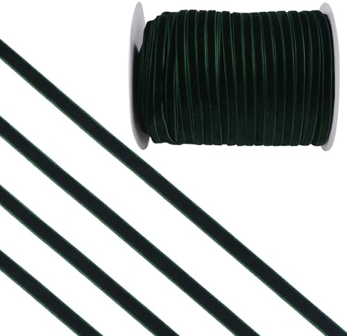 CRAFFANCY Dunkelgrünes Samtband, 200Yards 0.6CM Einseitiges Weihnachtsband Vintage Große Grün Schleife Seidenweiches Band für Geschenkverpackungen, Blumenstrauß Weihnachten Hochzeit Dekoration