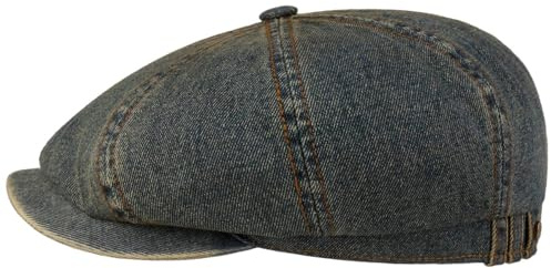 Stetson Hatteras Flat Cap Vintage Distressed Denim Look Cotton Unisex Autumn Winter