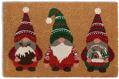 OHS Christmas Door Mat Xmas Gonk Print, Christmas Decorations Non-Slippery Heavy Duty Decorative Washable Entrance Coir Door Mats Dirt Trapping Indoor Outdoor Doormats, Natural - 40 x 60cm