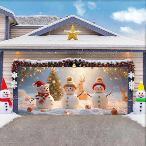 ZFFLYH Christmas Garage Door Cover Banner Decoration Large Backdrops Holiday Door Cover Mural for Christmas Decoration for Xmas Eve Holiday Outdoor Wall Decor,Snowman,6.5x5FT