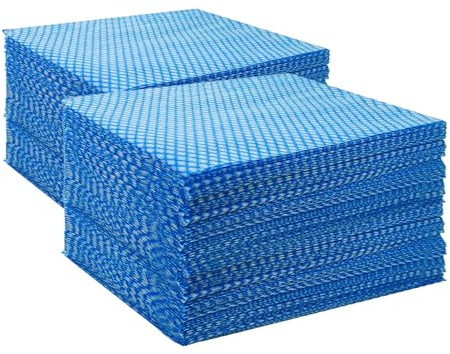Faliuepe Disposable Dish Cloths Heavy Duty Disposable Cleaning Cloths for Kitchen Multi-Purpose Blue Dish Rags 100 Count/Pack