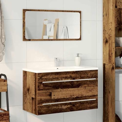 QUAHEAS Armario de lavabo, aspecto antiguo de 80 x 38,5 x 48 cm, armario de baño, muebles de baño montados en la pared con espacio de almacenamiento