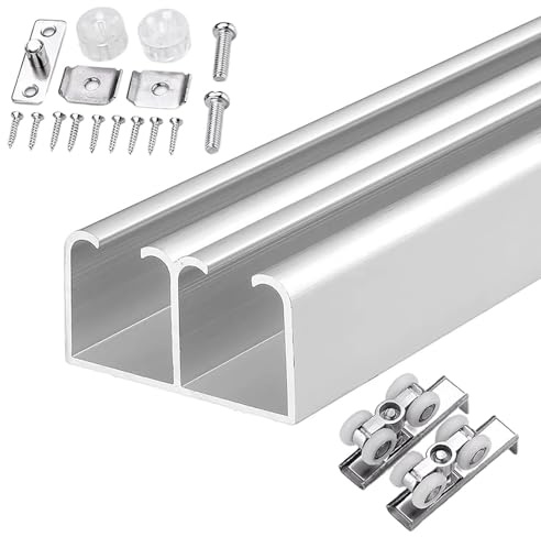 Schiebetür Schiene Umgehungs-Schiebetürsystem mit Doppelgleis, Oben Montierte Aluminium-Laufschiene für 2 Türen, Beschläge für Garagentrennwandtüren(Silver,4.0m(13.1 ft))