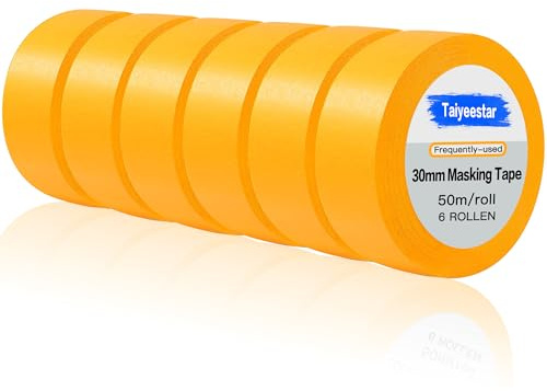 Taiyeestar 6 Rollen Malerkrepp, Goldband Klebeband 30 mm x 50 m, Profi-Kreppband für Malerband, Abdeckband Malertape Klebeband Washi Tape Gold Papiertape Selbstklebend