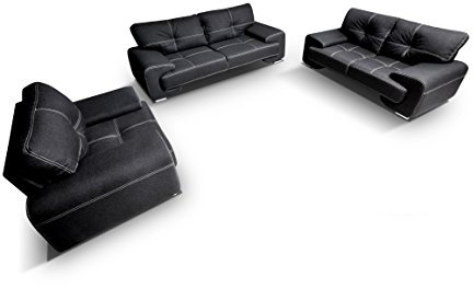 mb-moebel Polstergarnitur Sofa Set 3er & 2er & Sessel 3-2-1 Wohnlandschaft 3-Sitzer und 2-Sitzer Möbel Set - ENZO (Schwarz)