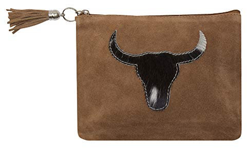 Mars & More - Etui, Kulturtasche Stifteetui aus Leder - Braun - Bulle Bull Head- 22x16x1cm