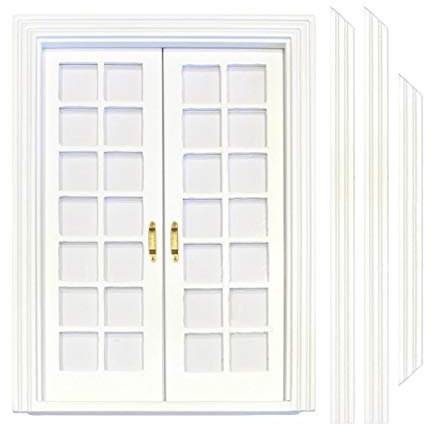 MyTinyWorld Dolls House White Painted Double Internal 14 Pane Glazed Doors