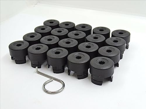 Partsdealers WHEEL NUT BOLT COVERS CAPS FOR VW TRANSPORTER T5 T5.5 TOUAREG AMAROK 19mm BLACK x20 NEW SET + TOOL