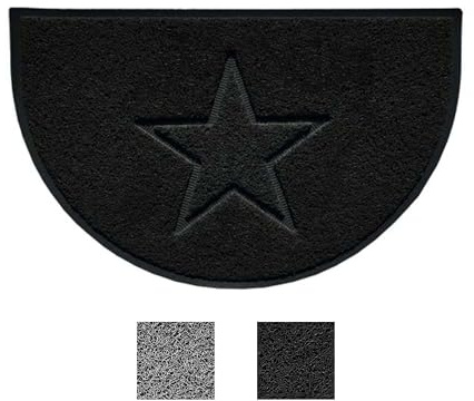 Nicoman Star Shape Embossed Entrance Door Mat Non Slip Dirt Trapper PVC Spaghetti Mat with Rubber Base, Jet Washable Quick Drying Doormat Drainage Outdoor Use Only - (Half-Moon, Black, 70 x 44cm)