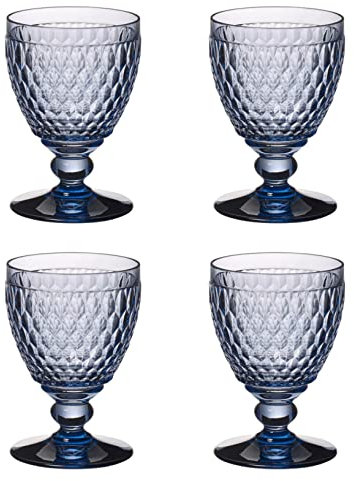 Villeroy & Boch Boston coloured Wasserglas blue 4 Stück Nr. 1173090131 und 4er Set EKM Living Edelstahl Strohhalme