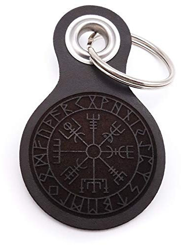 Samunshi® Vegvisir Schlüsselanhänger Leder Gravur Motiv für Männer und Frauen Individuell Schlüssel Anhänger Geschenk 8x4,8cm dunkel braun/graviert