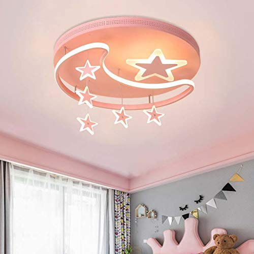 LED Deckenleuchte Deckenlampe Mit Fernbedienung Dimmbar Stern-Mond Design Kinderlampe Metall Acryl Kinderzimmer Lichter Innenbeleuchtung Für Babyzimmer Schlafzimmer Wohnzimmerleuchten,Rosa,52CM 54W