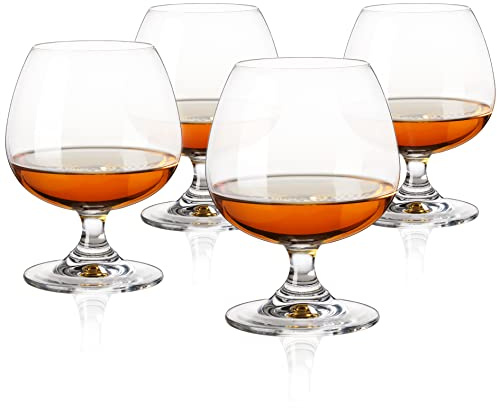 True Brandy Bourbon Whiskey Cognac Scotch Drinking Glasses, Superb Lead-Free Crystal Snifter Glass for Cocktail Party Dishwasher Safe, 14 oz, Set of 4