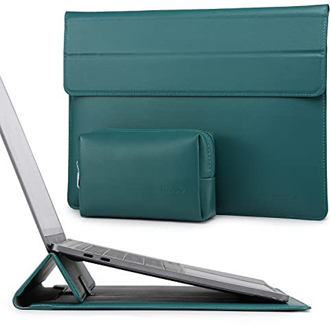 HYZUO 13,3-14 Zoll Laptop Hülle Tasche Lammleder Laptophülle mit Standfunktion Compatibel mit MacBook Pro 14 M4/M3/M2/M1 A2992 A2918 A2779 A2442 2025-2021, HP Spectre x360 13/Envy 13, Dunkelgrün