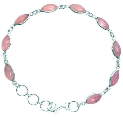 Bijoux et Objets - Bracelet quartz rose en argent massif 925 - Dimensions des pierres 5x10mm