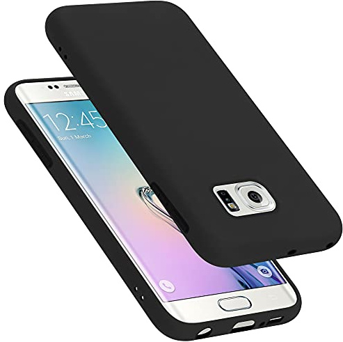 Cadorabo Hülle kompatibel mit Samsung Galaxy S6 Edge Hülle Silikon Handyhülle für Galaxy S6 Edge Case aus flüssigem Silikon- Kratzfeste und stoßfeste dünne TPU Schutzhülle - Liquid SCHWARZ