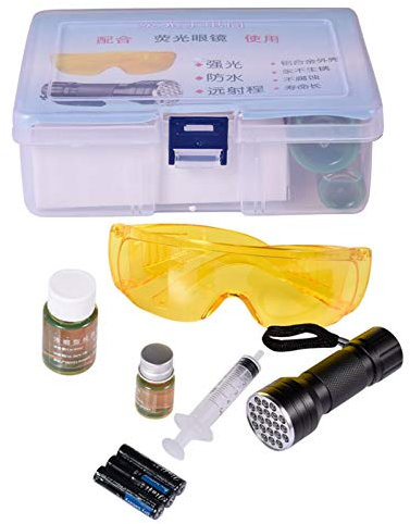 MISOYE Voiture Détecteur De Fuite Air Climatisation A/C Système Test Kit, LED Lampe Torche UV Protection Lunettes Teinture Outil Set, Automobile Conditionné Réparation Elegant