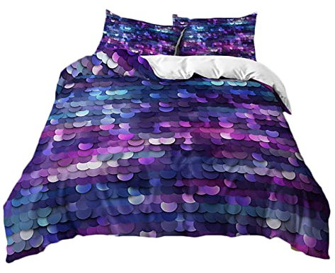 Mateju Bettwäsche 3 teilig Microfaser, Weiche Bettbezüge Set Bettwäsche Set 3D Regenbogen Druck Bettwäsche-Set mit Reißverschluss 1 Bettbezug und 2 80x80cm Kissenbezug (135x200cm,Lila Disco)