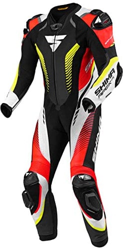 SHIMA APEX RS Traje de Motociclista Hombre - Cuero 1-Pieza Traje Deportivo Carrera Ventilado con Deslizadores de Hombros y Rodillas, Espalda CE, Hombros, Coderas, Costuras Reforzadas (48, Fluo)