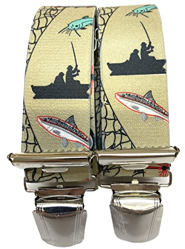 Generisch FISCHER Hosenträger ANGLER NETZ AUSTRIA-ÖSTERREICH - VIENNA-WIEN im FISCH-Design 35mm Breit in H-Form mit 4 extra starken Clips/ Angler Netz beige ST-038