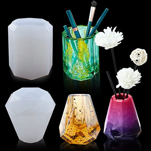 Voyyphixa 2pcs Resin Silikonform Blumentopf Epoxidharz Formen Stiftehalter Silikonformen Epoxidharz Vase Gießform Stiftebox DIY Set Box Tasse Kerzenhalter Schachtel Badezimmer Accessoires