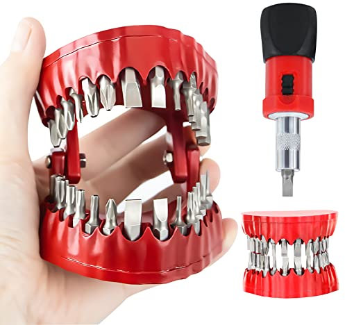 Screwdriver Bit Organizing Holder Set | Magnetic Denture Drill Bit Holder with 28 Drill Bits |Fits 1/16-1/4 Hex Bit and Drive Bit Adapter