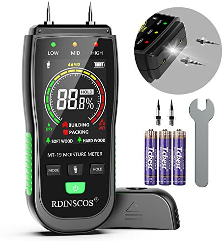 RDINSCOS Medidor de humedad sin pines, detector de moldes, medidor de humedad de madera para paredes, leña, paneles de yeso, hormigón (tipo pluma)