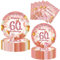 52Pcs 60th Paper Plates and Napkins Rose Gold,16 Guests Pink and Gold 60th Birthday Party Tableware Paper Plates and Napkins Set for Women 60th Birthday Gifts,Birthday Party Decorations Supplies