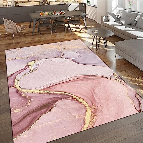 PAJEON Tapis de Enfant Fantaisie Mystique Rose Abstrait Doré, 80 x 150 cm Tapis Moquette de Chambre à Poils Ras, Paillasson Intérieur - pour Chambre à Coucher de Salon