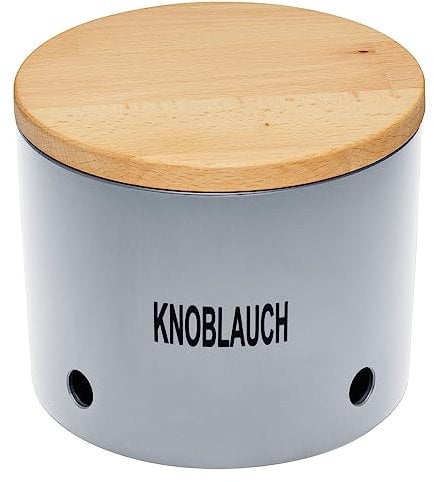 Magu Natur-Design Knoblauchtopf Grau aus einem Polymer aus natürlichen Materialien Knoblauchbehälter Vorratsbehälter