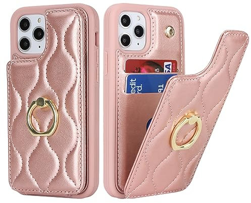 SailorTech iPhone 11 Pro Hülle Mit Kartenhalter für Frauen, Handyhülle Ring-Ständer [Kartenfach] [Standfunktion] Niedliche Und Modische Tasche - Roségold
