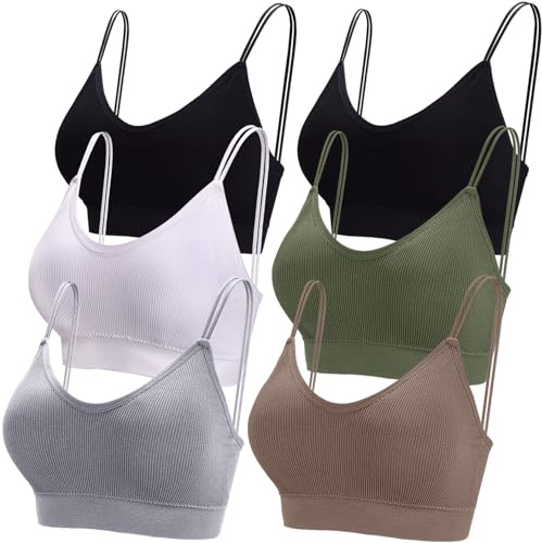 BQTQ 6 Pcs Padded Bralettes for Women V Neck Cami Bralette, M (Dark Olive)